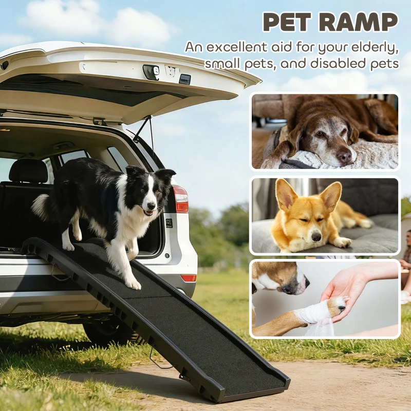 PawHut 61 Inches Folding Pet Ramp with Frosted Surface, Raised Side Rails, for Cars, SUVs
