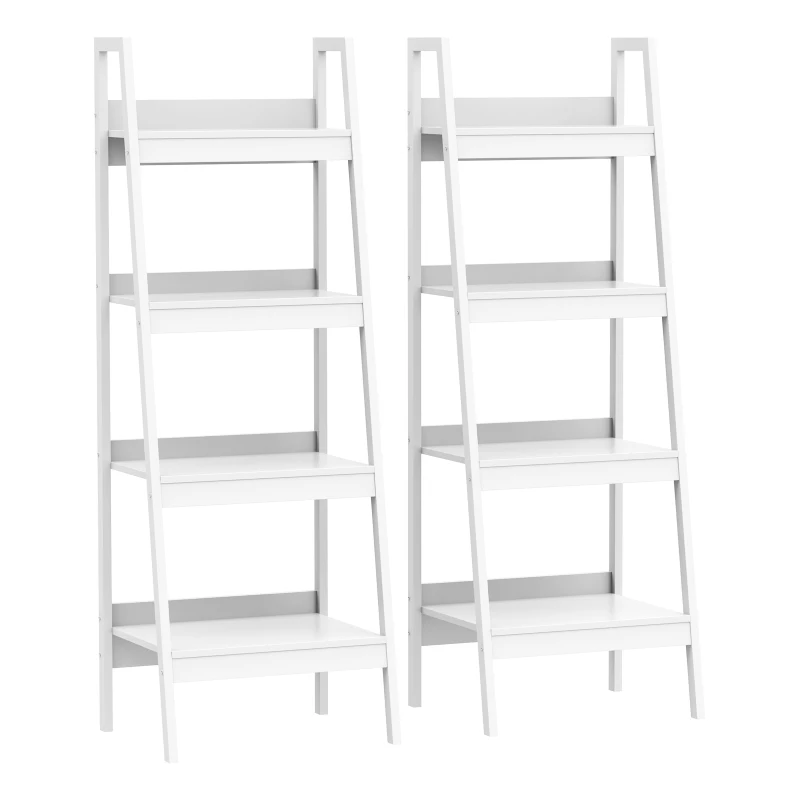 HOMCOM Set of 2, 4 Tier Ladder Shelf Bookcase, Multi-Use Display Rack, Storage Shelving Unit Display Stand, Flower Plant Stand, Home Office Furniture, White