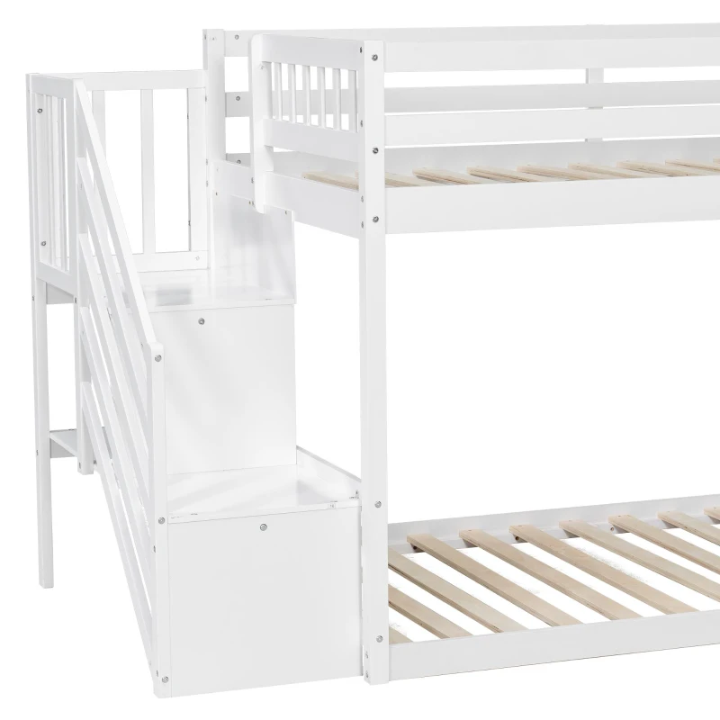 Space-Saving Bunk Bed with Low-Profile Design and Built-In Storage, Sturdy Tiered Beds for Kids, 95" L x 41.5" W x 50" H, White