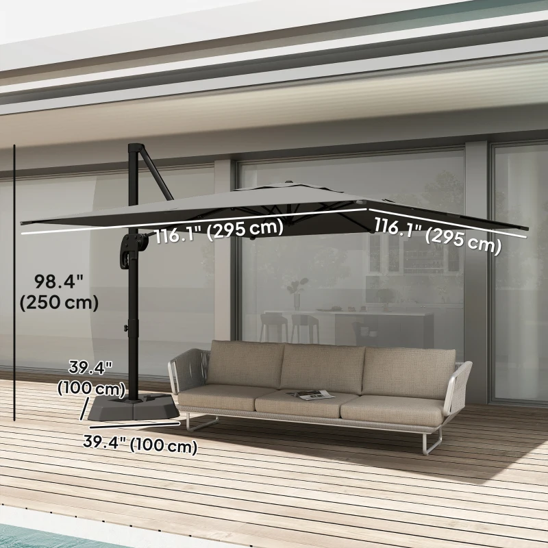 Outsunny 10 FT Patio Umbrella with Base, Outdoor Offset Cantilever Umbrella with Crank Handle and Tilt, 360° Rotation