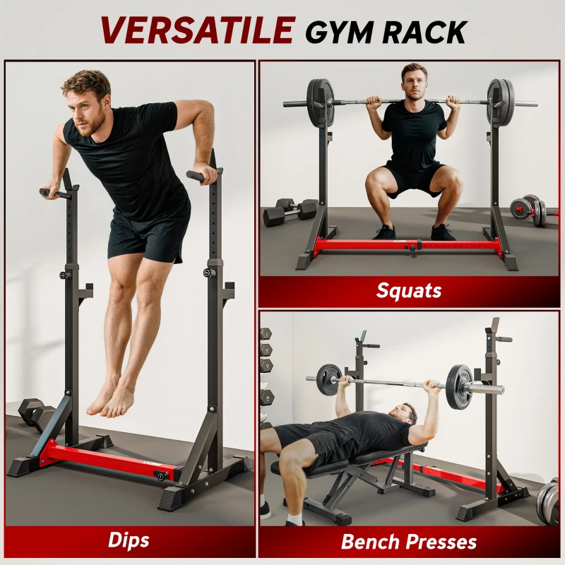 Soozier Squat Rack, Power Rack with Adjustable Height & Width, Strength Training Equipment with Barbell Storage Racks & J-Hooks for Bench Press, Squat, Weight Lifting