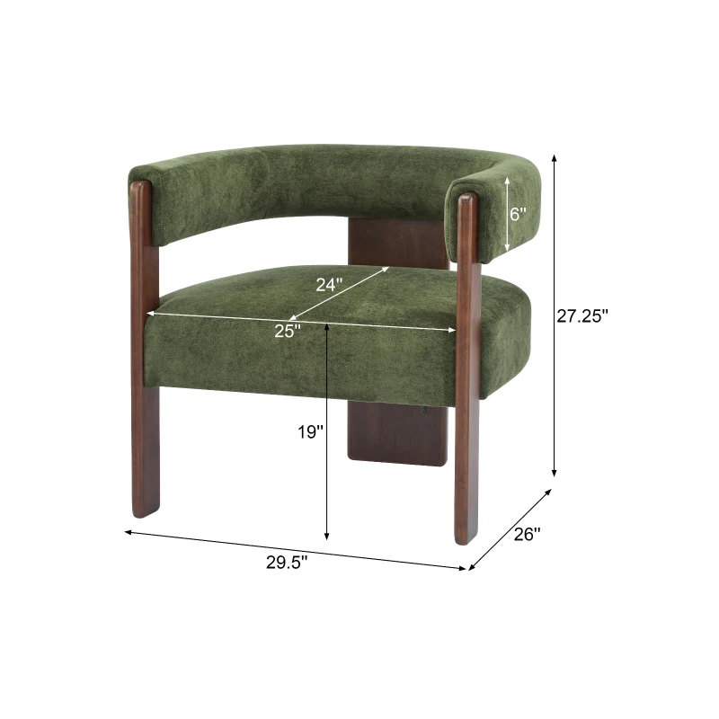 Modern Lounge Sofa Chair with Barrel-Back Design, Stylish Accent Armchair with 3-Leg Frame, 29.5" L x 26" W x 27" H, Olive Green+Walnut