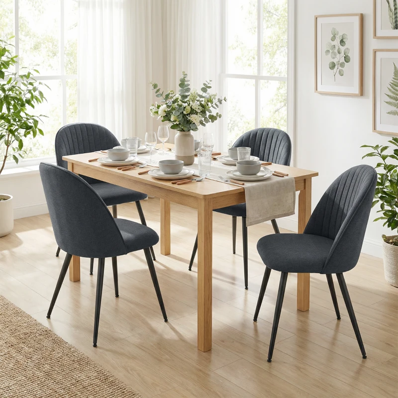 HOMCOM Set of 4 Modern Dining Chairs, Velvet Upholstered Kitchen Chairs with Steel Legs for Living Room, Dark Grey