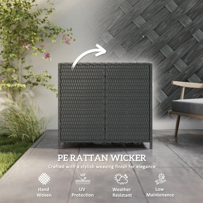 Outsunny Wicker Outdoor Storage Cabinet Double Magnetic Doors, PE Rattan Outdoor Towel Rack for Pool, Patio, Dark Grey
