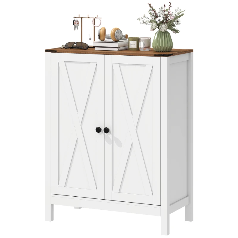 HOMCOM Shoe Cabinet with Barn Doors, Farmhouse Shoe Storage Cabinet with Adjustable Shelves, Holds up to 15 Pairs, White