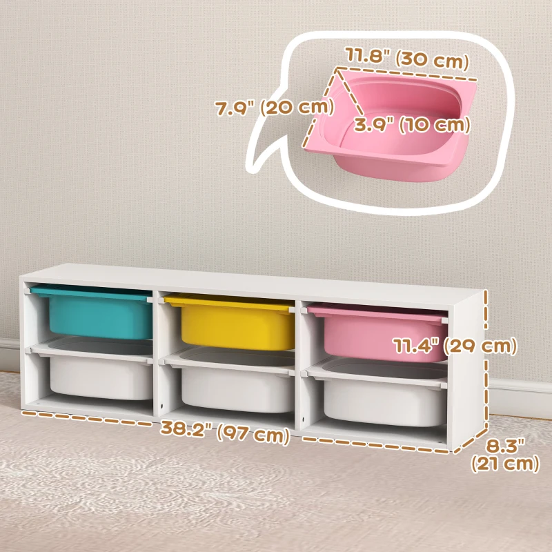 Qaba Kids Toy Storage Organizer with 6 Removable Plastic Bins for Toddlers, Toy Box for Bedroom, Nursery, Playroom