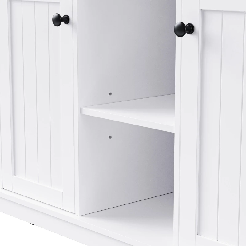 Versatile Kitchen Island with Adjustable Shelves & Drop Leaf, Rolling Kitchen Cart with 5 Hidden Casters, 53'' L x 29.5'' W x 36.5'' H, White