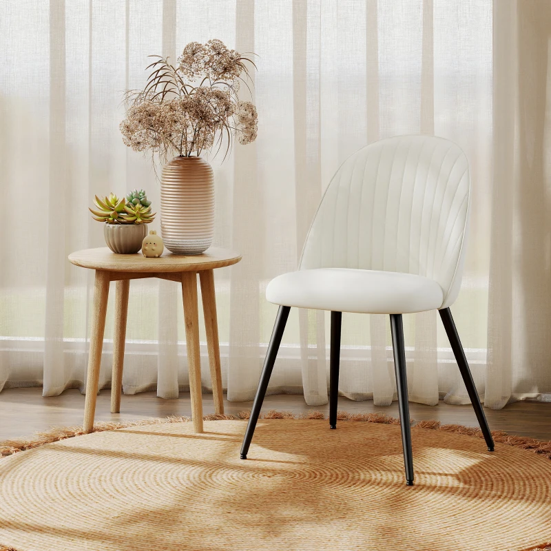 HOMCOM Set of 4 Modern Dining Chairs, Velvet Upholstered Kitchen Chairs with Steel Legs for Living Room, Cream White