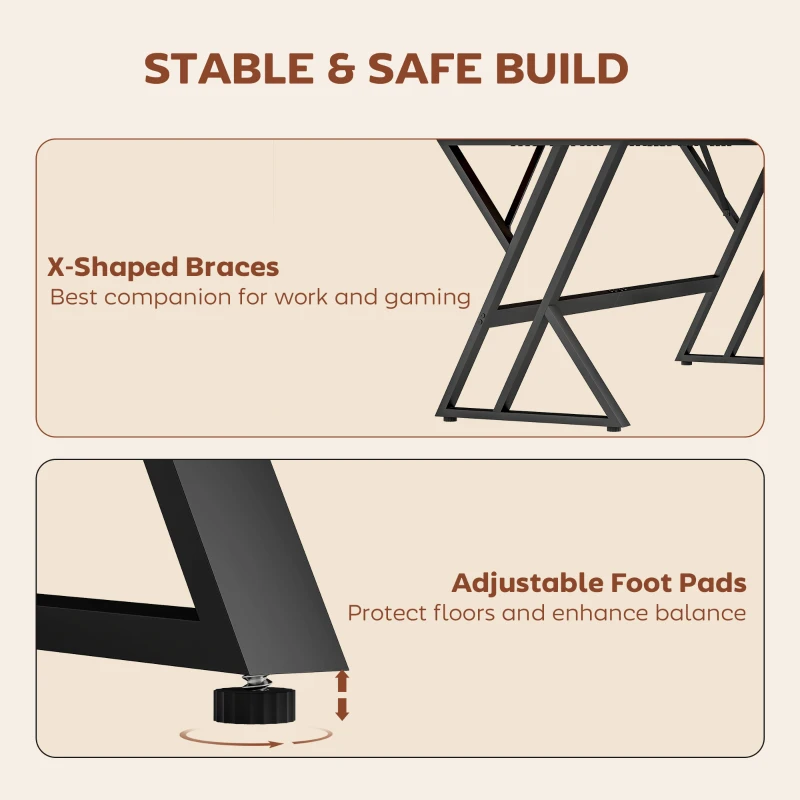 HOMCOM 71" Computer Desk, Industrial Writing Table with X-Shaped Frame for Home Office, Rustic Brown