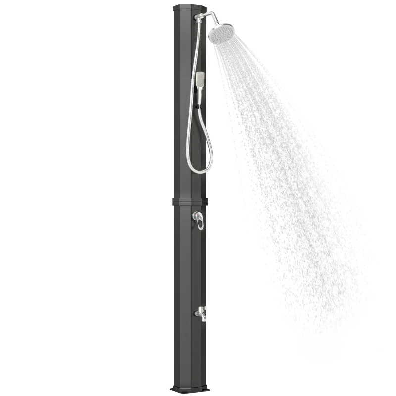 Outsunny 16 Gal Solar Heated Shower, 7.4 FT Outdoor Shower with 2 Shower Heads, Adjustable Temperature, Foot Faucet