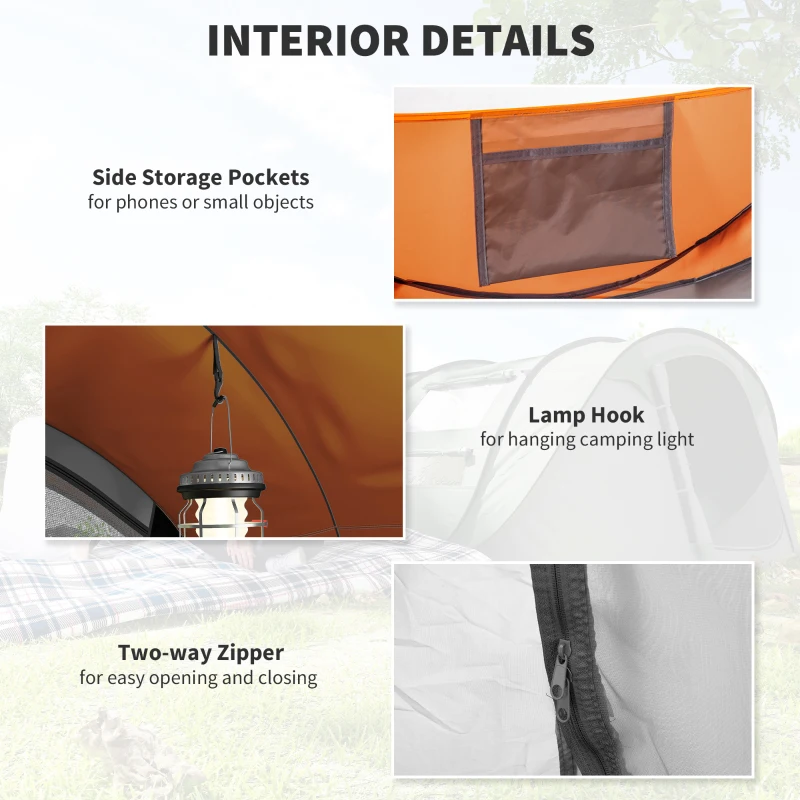 Outsunny 4 Person Camping Tent, Easy Pop Up Tent with Doors, Windows and Carry Bag, Automatic Setup Tent for Hiking, Orange
