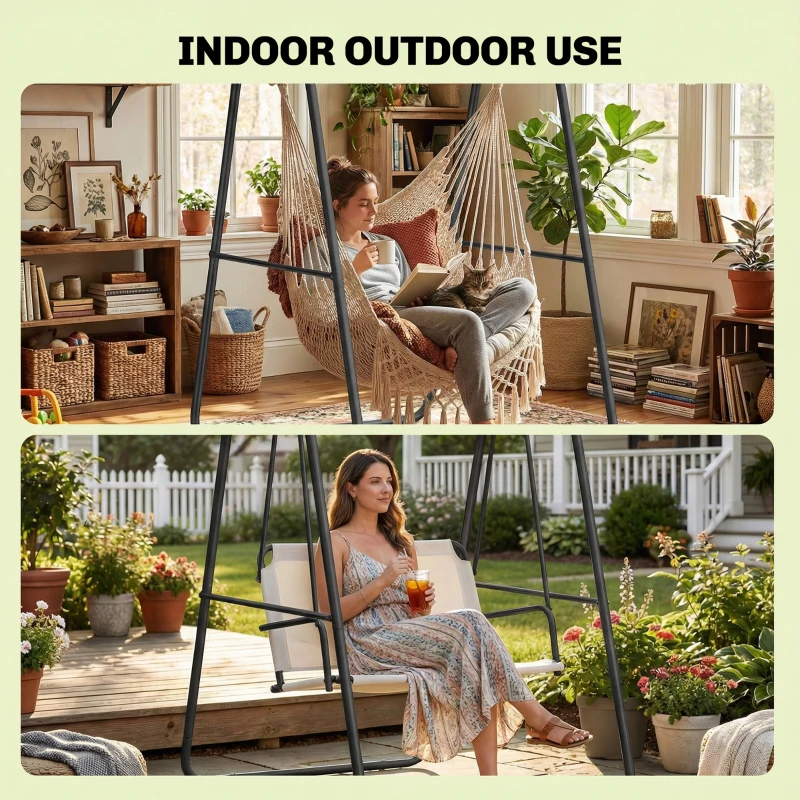 Outsunny Hammock Chair Stand Only Heavy Duty Solid Steel A-Frame for Hanging Hammock, Egg Chair, Max Load 330 LBS, Black