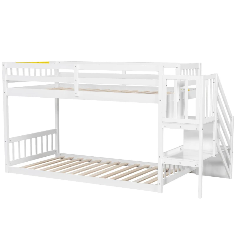 Space-Saving Bunk Bed with Low-Profile Design and Built-In Storage, Sturdy Tiered Beds for Kids, 95" L x 41.5" W x 50" H, White