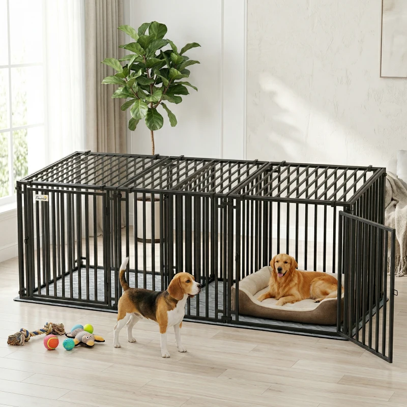 PawHut 83"L Heavy Duty Dog Crate, Extra Large Dog Kennel with Divider and Mat for Large Breeds, Modular Puppy Playpen