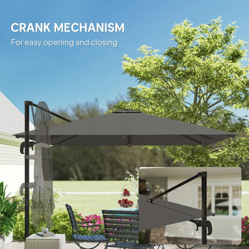 Outsunny 10 FT Patio Umbrella with Base, Outdoor Offset Cantilever Umbrella with Crank Handle and Tilt, 360° Rotation
