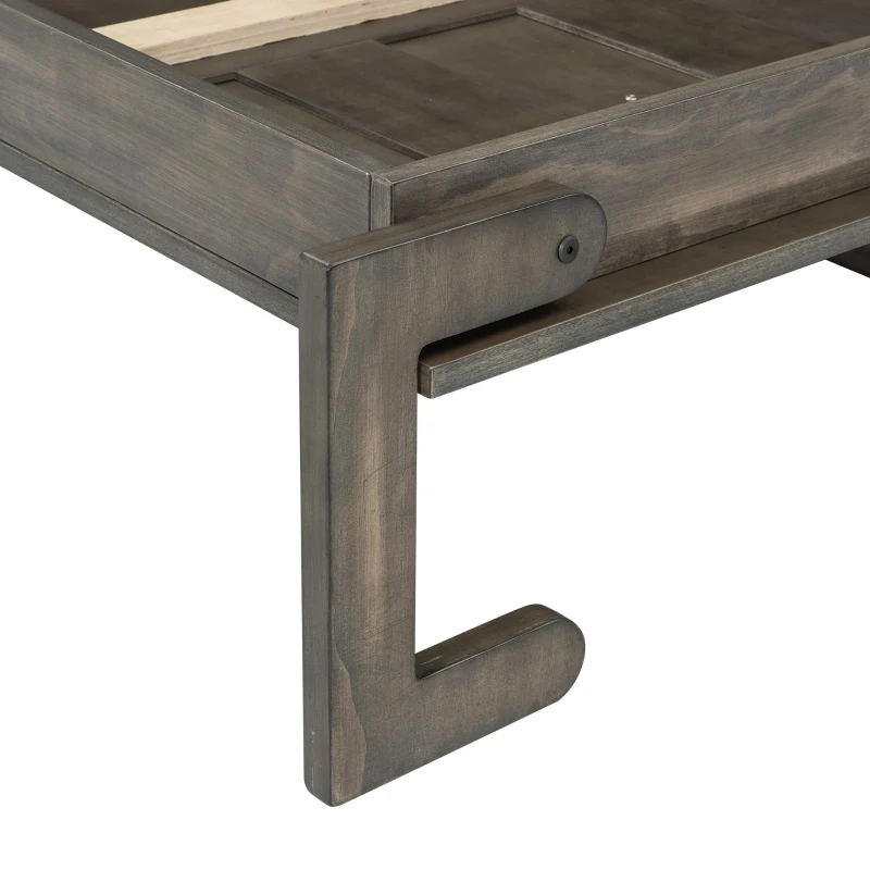 Twin-Size Murphy Bed with LED Light and Foldaway Cabinet, Space-Saving Wall Bed with Desk Conversion, 83" L x 45.5" W x 47" H, Brown