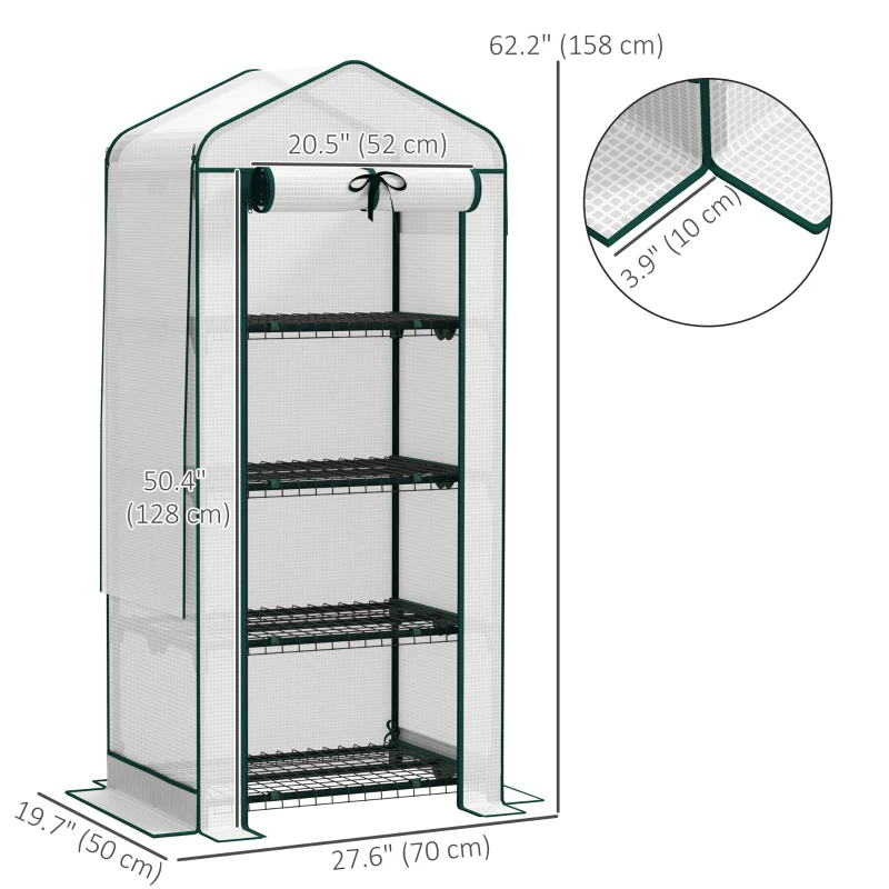 Outsunny Mini Greenhouse with Screen Roof, Portable Small Greenhouse with Roll-Up Zipper Door, 27.6" x 19.7" x 62.2", White