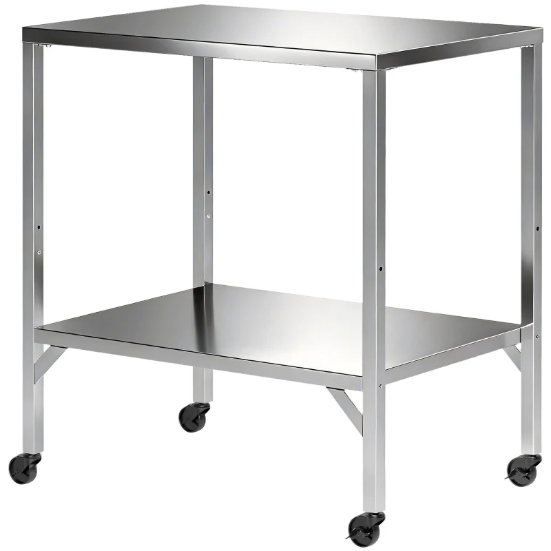 Outsunny Outdoor Grill Cart with Stainless Steel Tabletop, Pizza Oven Stand with Shelf, Lockable Wheels, Rolling BBQ Table
