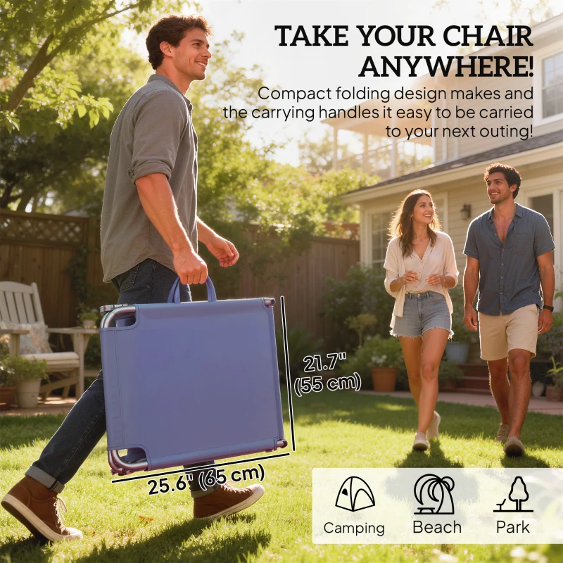 Outsunny Folding Outdoor Lounge Chair Reclining Tanning Chair with Breathable Mesh Fabric for Patio Garden Pool, Navy Blue