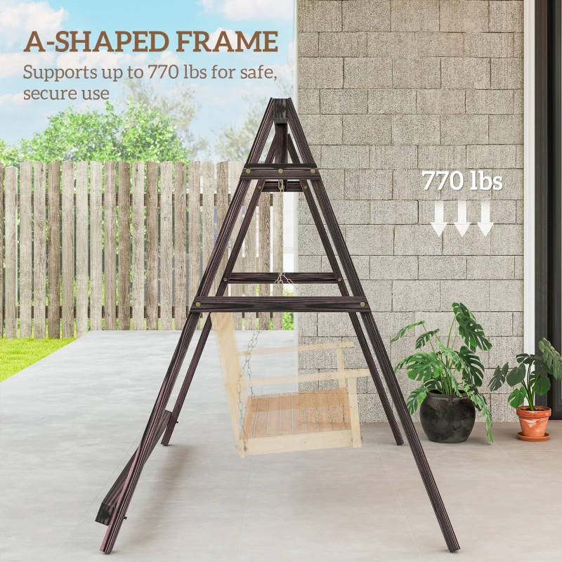 Outsunny Porch Swing Frame, Heavy Duty A-Frame Hanging Chair Stand Only with Reinforced Bars for Porch, Garden, Backyard