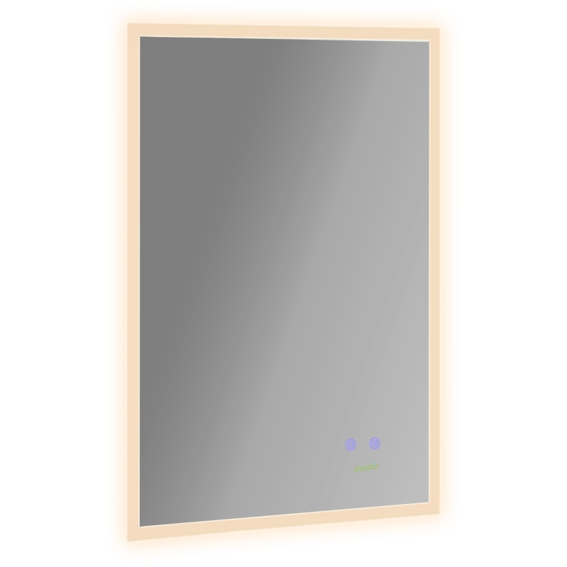 kleankin 28" x 20" LED Bathroom Mirror, Anti Fog Wall-Mounted Mirror with 3 Temperature Colors, Memory Function, Plug-in