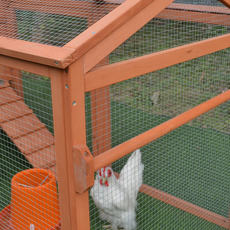 PawHut 96.5" Chicken Coop Wooden Hen House Poultry Cage Pen Portable with Wheels and Nesting Box, Chicken Cage for Backyard Outdoor, Natural