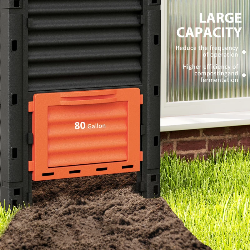 Outsunny Garden Compost Bin 80 Gallon Outdoor Large Capacity Composter Fast Create Fertile Soil Aerating Box, Orange