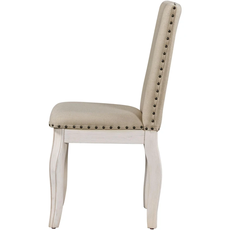 Farmhouse Dining Set with Upholstered High-Back Chairs, Sturdy Side Chair Set for Living Room, 58" L x 42" W x 30" H, Beige+Off White+Walnut
