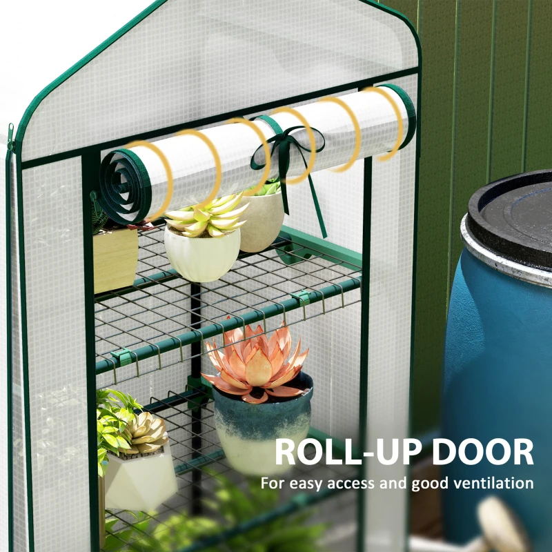 Outsunny Mini Greenhouse with Screen Roof, Portable Small Greenhouse with Roll-Up Zipper Door, 27.6" x 19.7" x 62.2", White