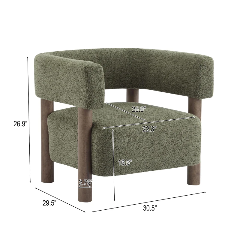 Cozy Accent Armchair with Spring Bag Seat Cushion, Single Lounge Sofa for Bedroom, 30.5" L x 29.5" W x 27" H, Olive Green+Walnut
