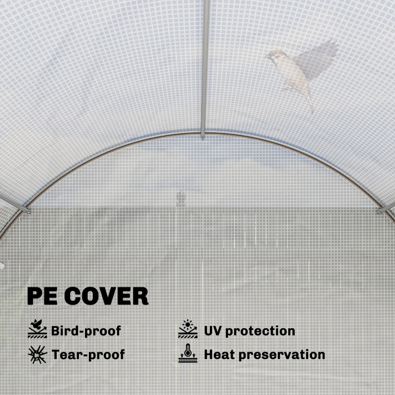 Outsunny Walk-in Tunnel Greenhouse with 2 Support Rods, Mesh Door, Plant Hot House with PE Cover, 20'x10'x7', White