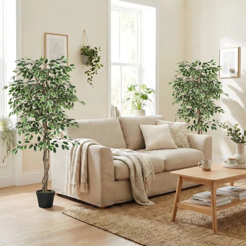Outsunny 5.3 FT Artificial Tree, Indoor Fake Ficus with Pot, for Home Office Living Room Decor
