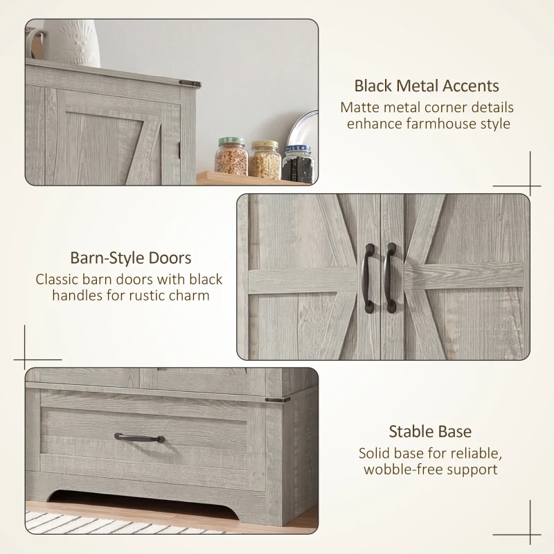 HOMCOM 72" Farmhouse Pantry Cabinet with Adjustable Shelves, Kitchen Pantry Cabinet with 2 Doors, Distressed Light Grey