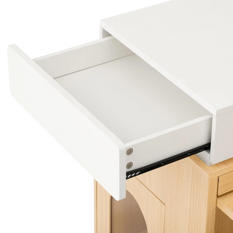 Extendable Dining Table with Folding Tabletop, Multi-Functional Kitchen Island with Drawers, 57.5" L x 32.5" W x 38" H, Creamy White+Natural