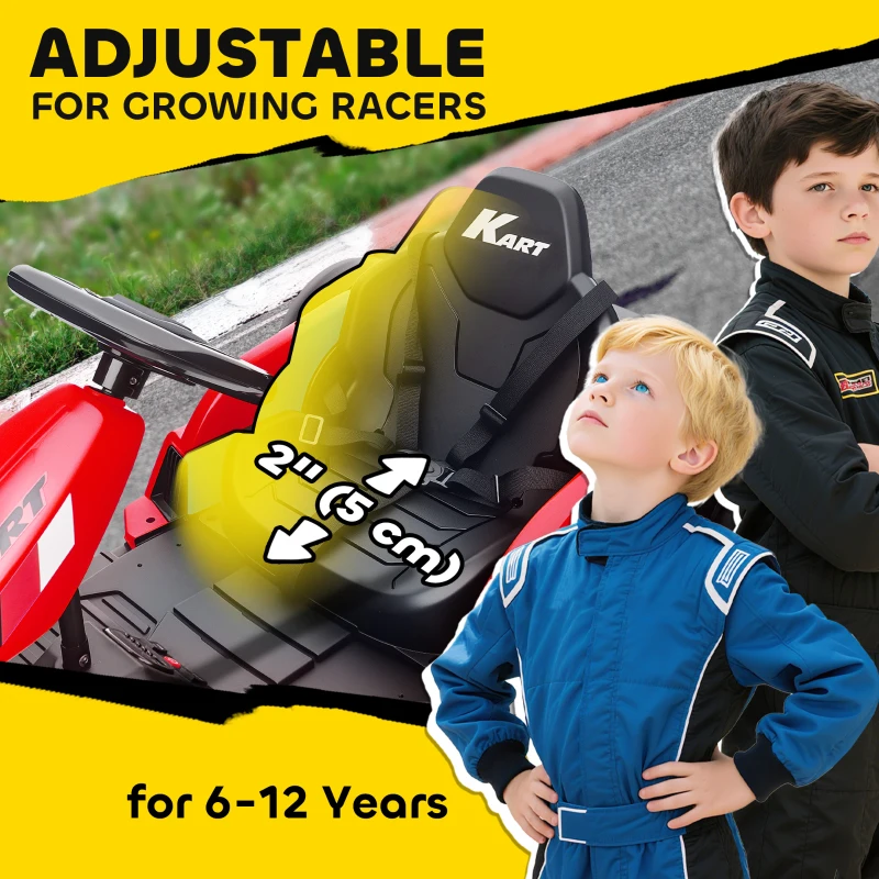 Qaba 24V Electric Go Kart with Dual 150W Motors, Adjustable Seat & 11.2MPH High Speed, Slow Start, 5-Point Harness, Red