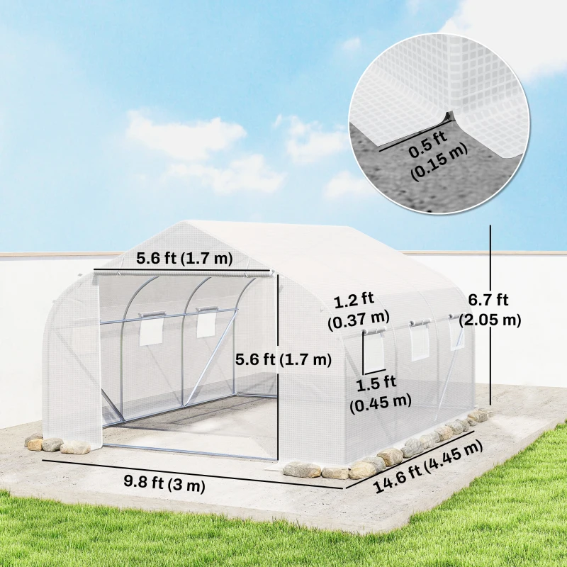Outsunny 15'x10'x7' Greenhouse Gardening Planting Shed White