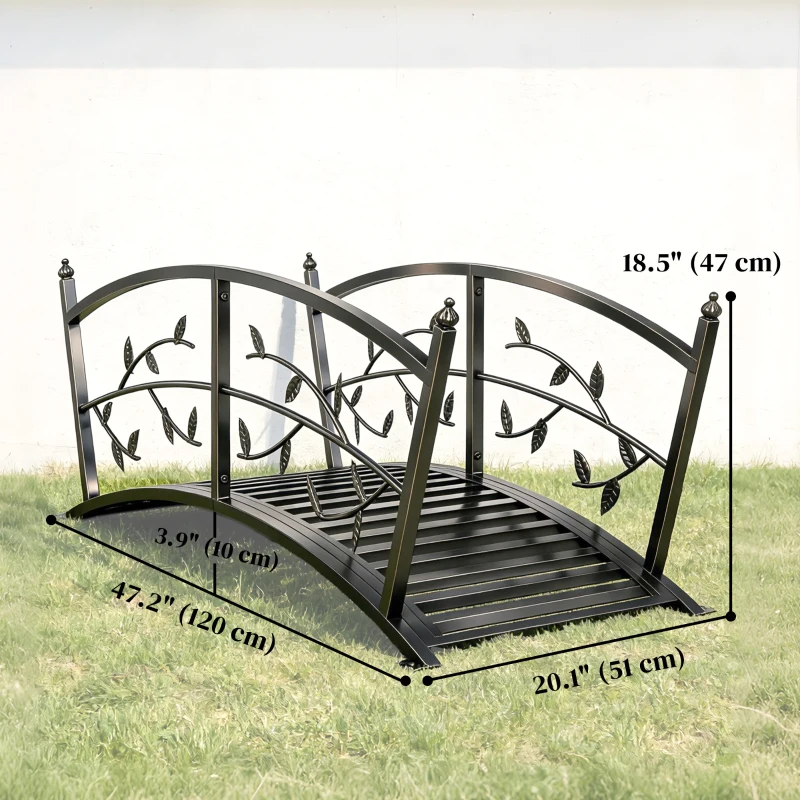 Outsunny 4 FT Metal Garden Bridge with Safety Railings, Outdoor Pond Bridge, Arch Decorative Footbridge for Creek Stream