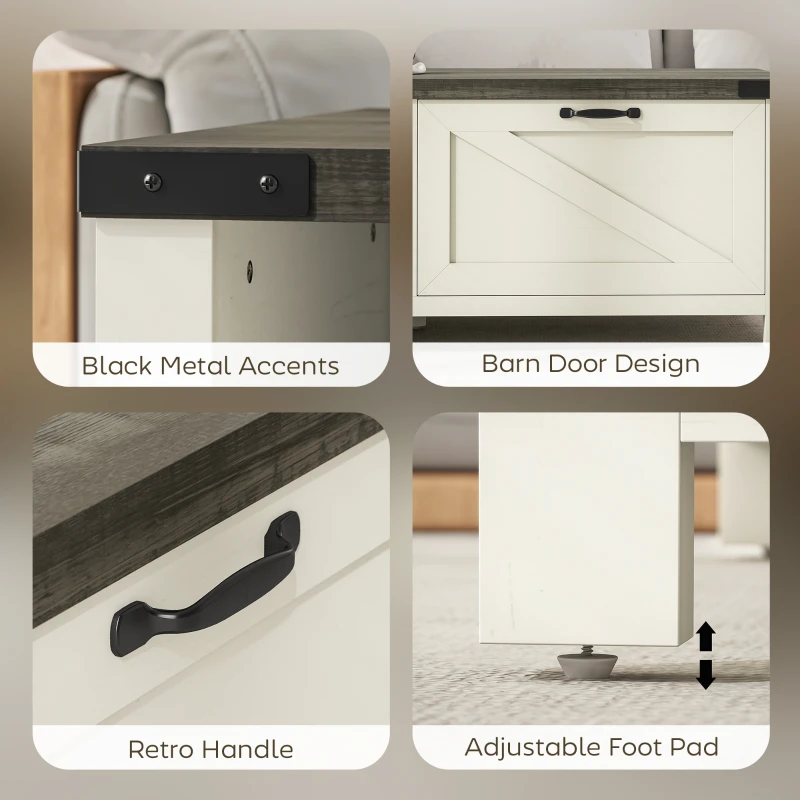 HOMCOM Farmhouse Coffee Table with Drawer, Open Storage Shelf for Living Room, Dining Room, Office, Distressed White