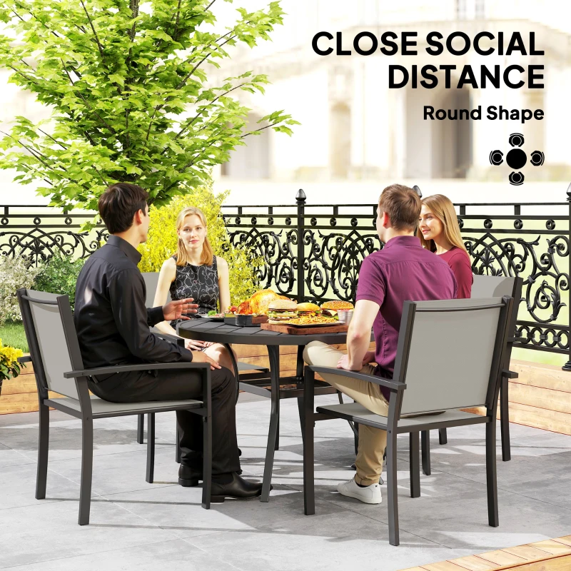 Outsunny 5 Piece Outdoor Dining Set with Round Table and 4 Stackable Chairs, for Backyard, Lawn, Deck, Balcony, Pool Side