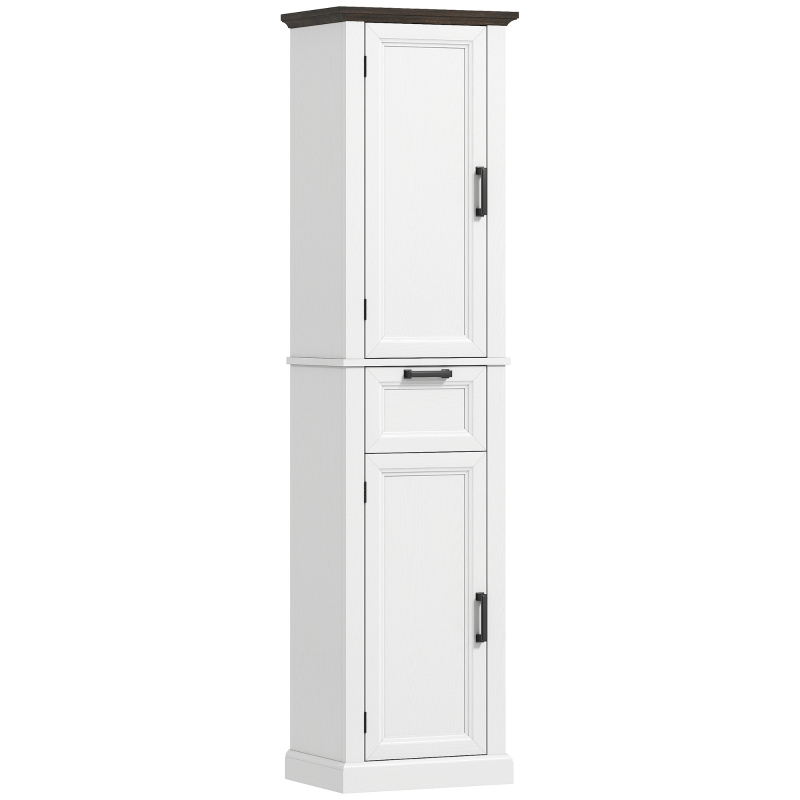 HOMCOM 65" Tall Bathroom Storage Cabinet, Freestanding Farmhouse Slim Bathroom Cabinet with 2 Doors, Shelves and Drawer, White