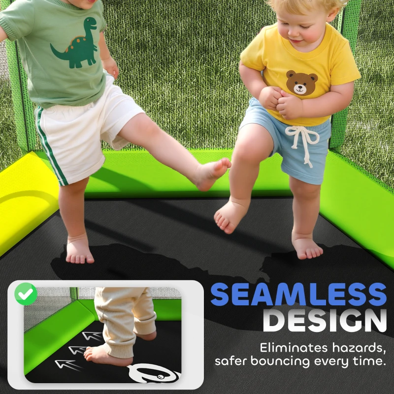 Qaba 85" Trampoline for Kids with Safety Enclosure, Toddler Trampoline with Slide Ladder for Ages 3-6 , Green