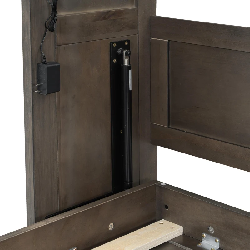 Twin-Size Murphy Bed with LED Light and Foldaway Cabinet, Space-Saving Wall Bed with Desk Conversion, 83" L x 45.5" W x 47" H, Brown