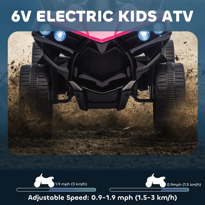 Qaba 6V Kids ATV, 4 Wheeler Electric Ride on Car with Music and LED Headlights, for Ages 37-72 Months Boys and Girls, Pink