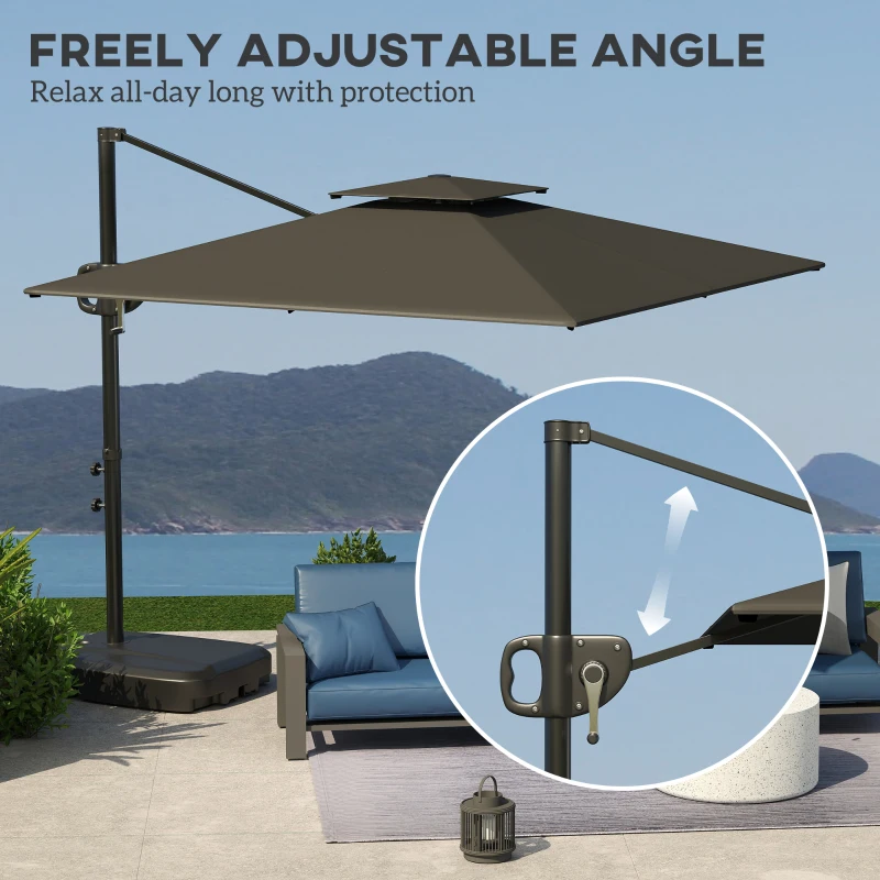 Outsunny Square Cantilever Patio Umbrella, Double Top Patio Hanging Offset Umbrella with Crank & Tilt, 8' x 9', Dark Grey