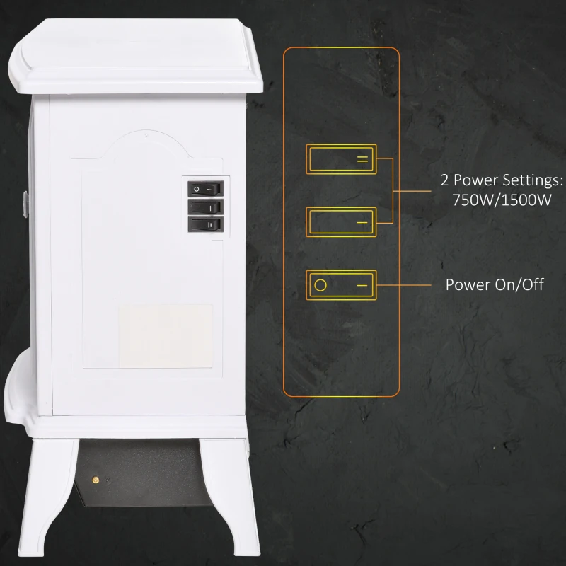 HOMCOM Electric Fireplace Heater, Freestanding Fireplace Stove with Realistic Flame Effect, Overheat Safety Protection, 750W/1500W, White