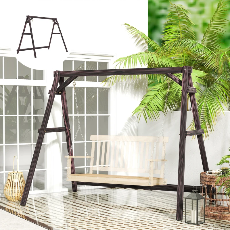 Outsunny Porch Swing Frame, Heavy Duty A-Frame Hanging Chair Stand Only with Reinforced Bars for Porch, Garden, Backyard