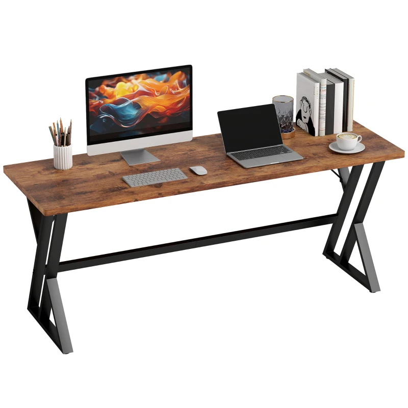 HOMCOM 71" Computer Desk, Industrial Writing Table with X-Shaped Frame for Home Office, Rustic Brown