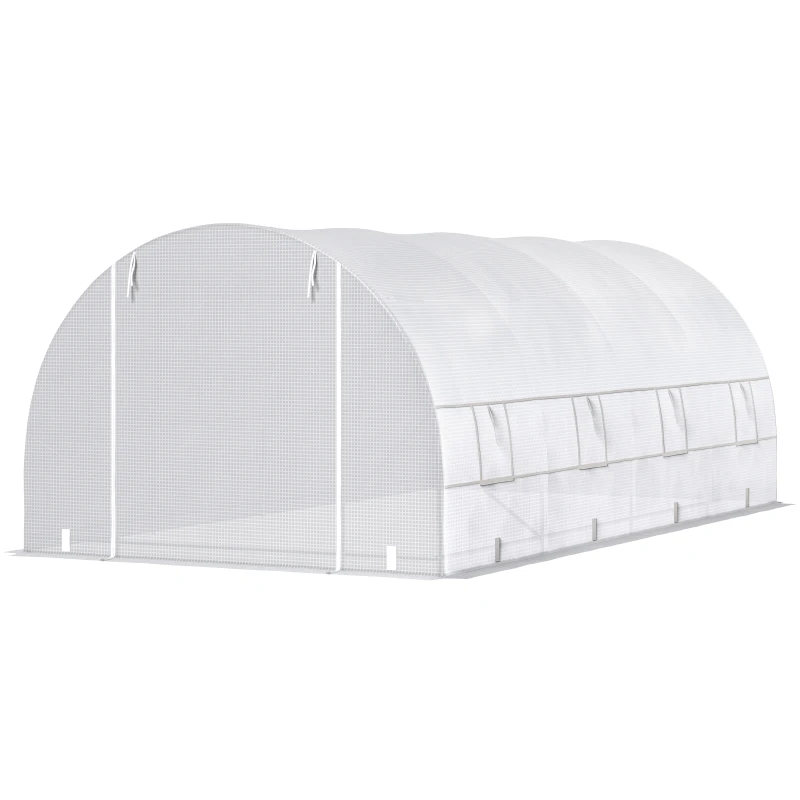 Outsunny 20' x 10' x 7' Walk-In Tunnel Greenhouse with Zippered Door & 8 Mesh Windows, Large Garden Green House Kit, Galvanized Steel Frame, White
