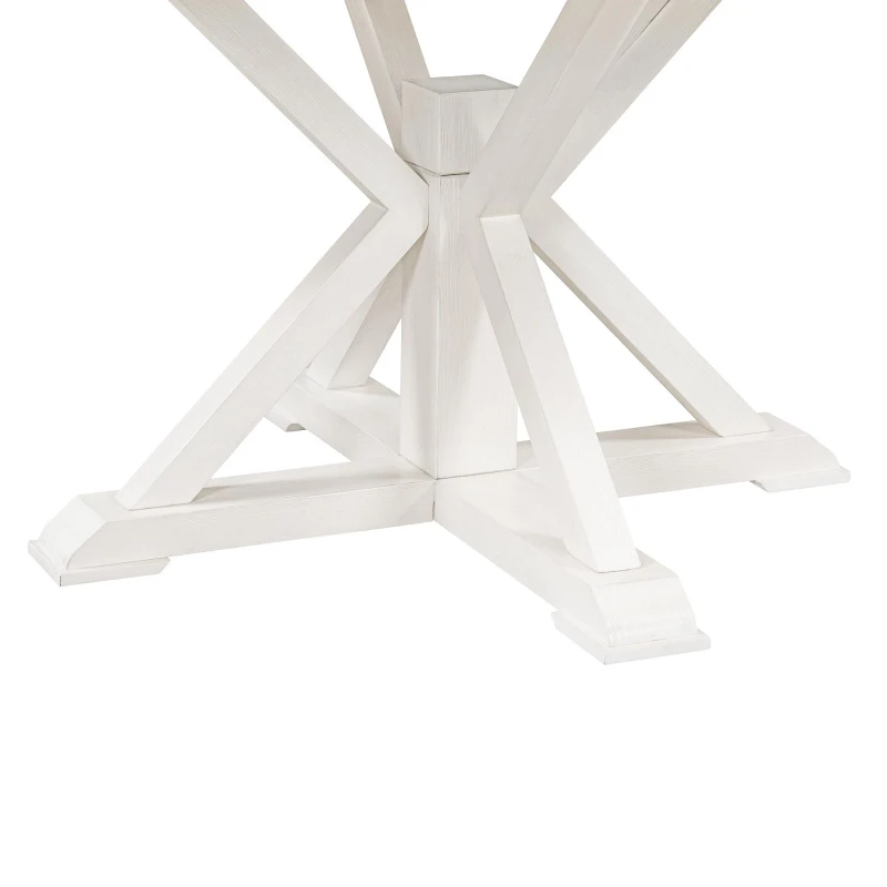 Extendable Dining Table Set with 4 Upholstered Chairs, Stylish Kitchen Table Set with Oak Veneer Top, 54" L x 42" W x 30" H, Off White+Walnut