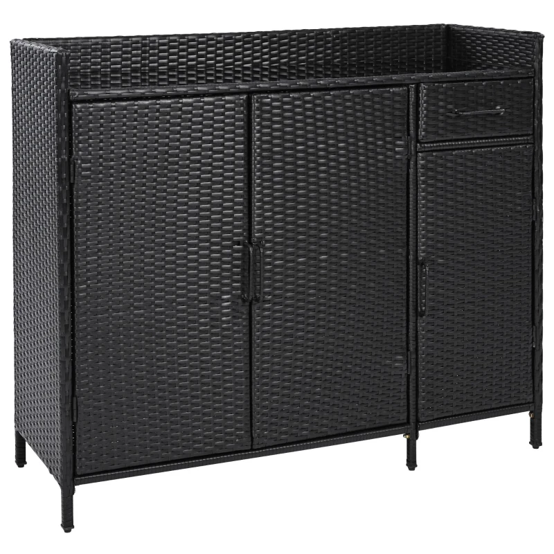 Outdoor Wicker Storage Cabinet with 3-Tier Adjustable Shelves, Stylish Bar Table for Garden, 47.5'' L x 16'' W x 39.5'' H, Black Brown